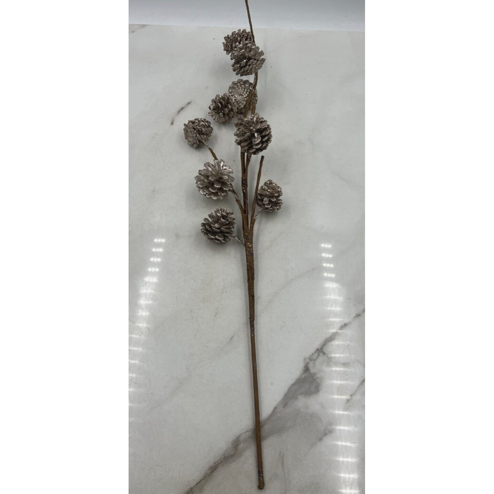 Balsam Hill Pinecone Floral Spray Picks Champagne Glittered Color Lot of 6